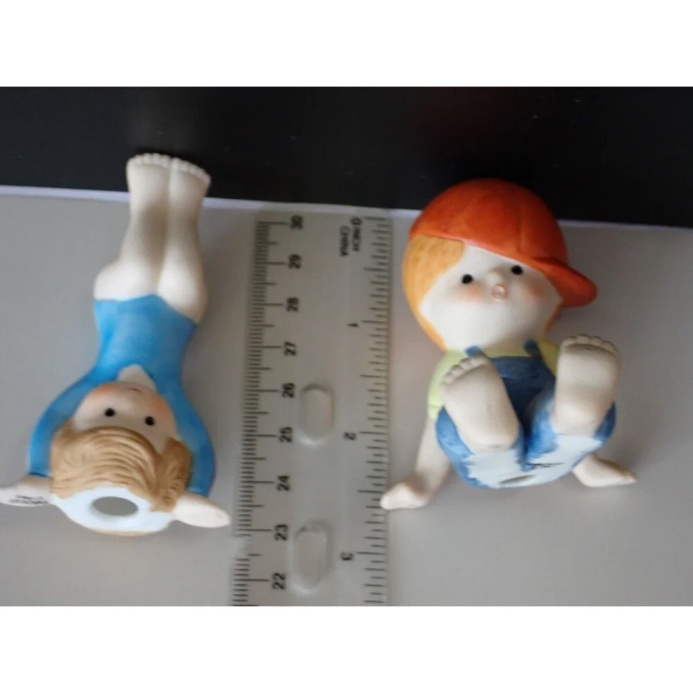 ENESCO Boy & Girl Playing Porcelain Figurine Bisque Set of 2 Vintage 1981 & 1983